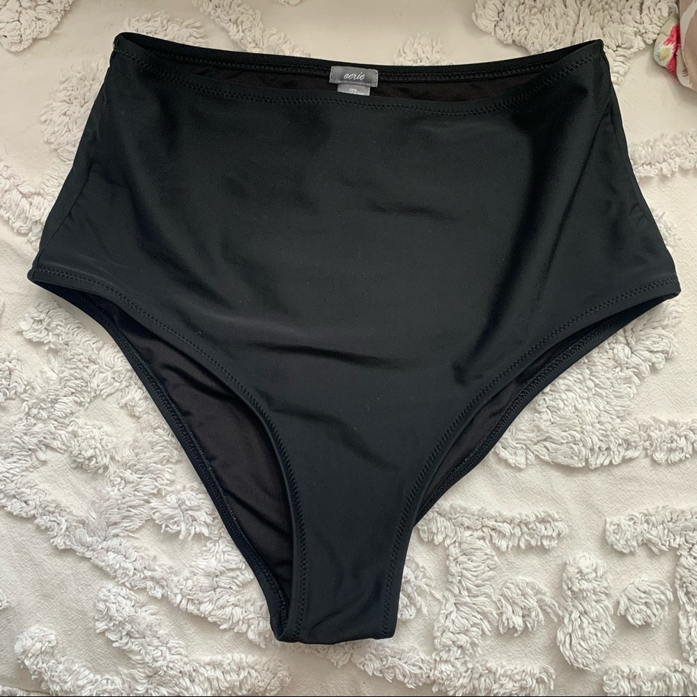 High waisted black swim bottoms